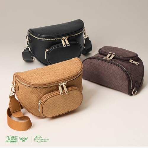 BOSTANTEN Bum Bag for Women Crossbody Bag with Adjustable Wide Strap - color: Faux Leather Black