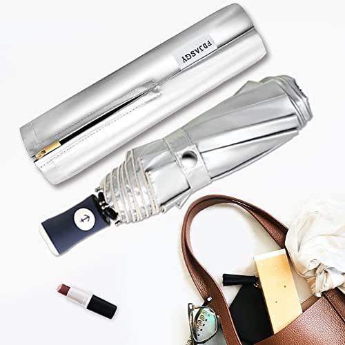FDJASGY Silver Coating Layer Fabric Blocking UV 99.9% Sun Umbrella Compact Folding Travel Umbrella Automatic Folding Windproof Umbrellas For Men and Women (Beige) - color: Beige