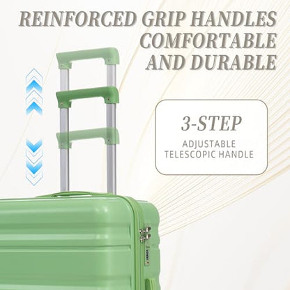GDFStudio 20/24/28 Inch 3 Piece Luggage Set, ABS Hard Shell Spinner Suitcase with 360° Silent Wheels, Expandable Capacity,Combination Lock, Retractable Handle, Carry On & Checked Suitcases,Green - color: Green, size: 20/24/28In