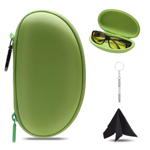 LTGEM Glasses Case Hard Shell, Hard Sunglasses Travel Case for Women Men, Large Eyeglass Cases with Clip and Cleaning Cloth - color: Green