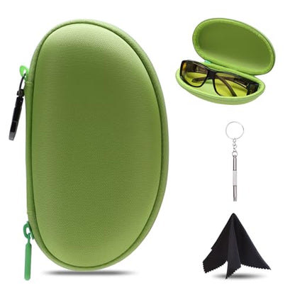 LTGEM Glasses Case Hard Shell, Hard Sunglasses Travel Case for Women Men, Large Eyeglass Cases with Clip and Cleaning Cloth - color: Green