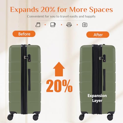 Sweetcrispy 20 Inch Carry On Luggage, Suitcase with Spinner Wheels - color: Green, size: 20 Inch