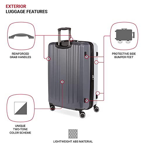 SwissGear Duet Expandable Luggage, Hard Shell Medium Luggage with Spinner Wheels - color: Light Grey/Ash Grey, size: Checked-Medium 24-Inch