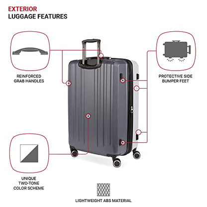 SwissGear Duet Expandable Luggage, Hard Shell Medium Luggage with Spinner Wheels - color: Light Grey/Ash Grey, size: Checked-Medium 24-Inch