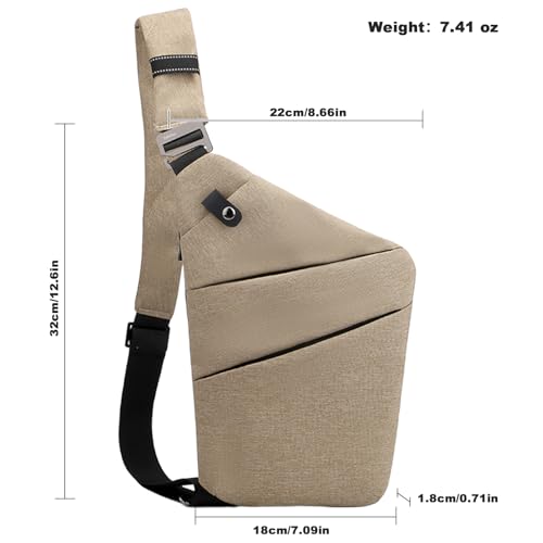 Anti Theft Travel Bag Sling Cross-body Bag Large Capacity - color: Khaki, style: Left Shoulder