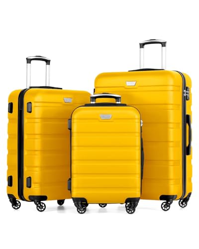 Coolife Luggage Set, 3 Piece Lightweight Durable Hardshell, Yellow - color: Yellow