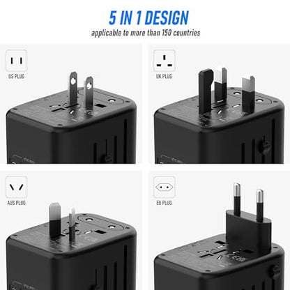 VYLEE Universal Travel Adapter, 5 in 1 International Power Adapter - color: Rose Gold