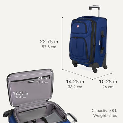 SwissGear Sion Softside Expandable Spinner Luggage Durable Lightweight Travel Suitcase, Blue, Carry-On - color: Blue, size: Carry-On