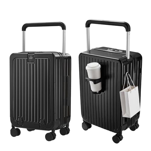 24 Inch Front Pocket Luggage Wide Handle Suitcase, Black - color: Black, size: 24''-B