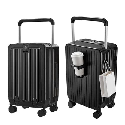 24 Inch Front Pocket Luggage Wide Handle Suitcase, Black - color: Black, size: 24''-B