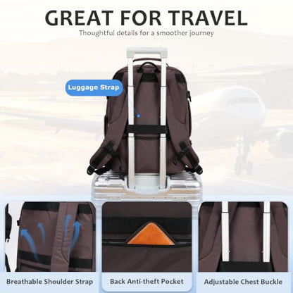 VANKEAN 50L Water- Resistant Laptop Backpack for Women College - color: Beige/Coffee, size: 50L