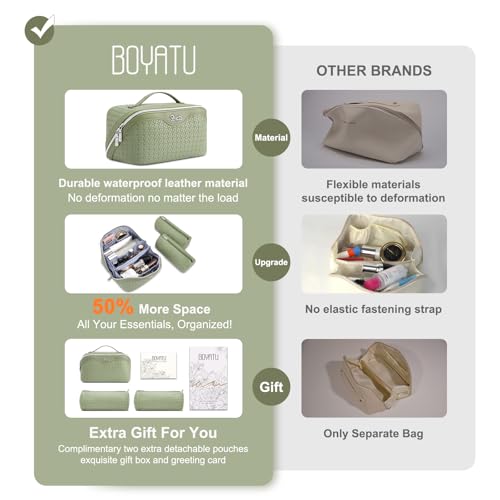 BOYATU Travel Makeup Bag Cosmetic Bags for Women: 3 Pcs Set Make up Bag - color: L51Grass Green