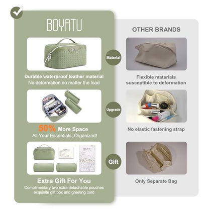 BOYATU Travel Makeup Bag Cosmetic Bags for Women: 3 Pcs Set Make up Bag - color: L51Grass Green
