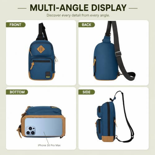 Sling Bag Crossbody Shoulder Bag for Men Women,Waterproof Lightweight Casual Daypack with Multi-Pockets - color: Blue