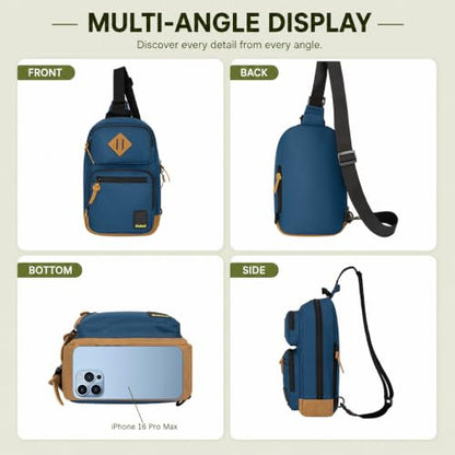 Sling Bag Crossbody Shoulder Bag for Men Women,Waterproof Lightweight Casual Daypack with Multi-Pockets - color: Blue
