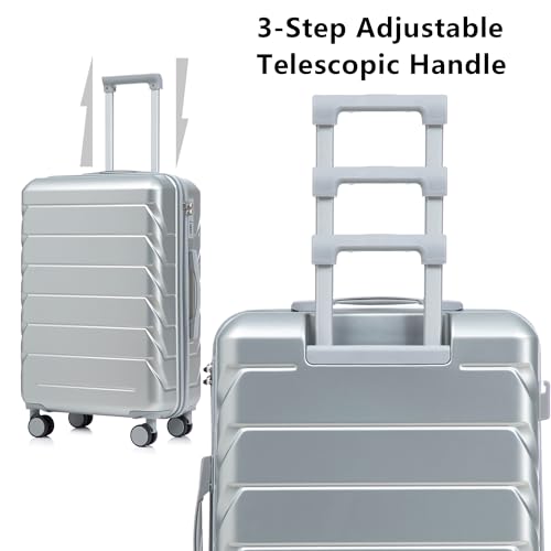Campfun 3 Piece Luggage Sets, ABS Hardshell Suitcase Set with Double Spinner Wheels, Durable Lightweight Carry On Luggage for Travel & Business, 20/24/28 inch, Silver - color: Silver