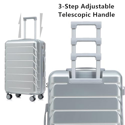 Campfun 3 Piece Luggage Sets, ABS Hardshell Suitcase Set with Double Spinner Wheels, Durable Lightweight Carry On Luggage for Travel & Business, 20/24/28 inch, Silver - color: Silver