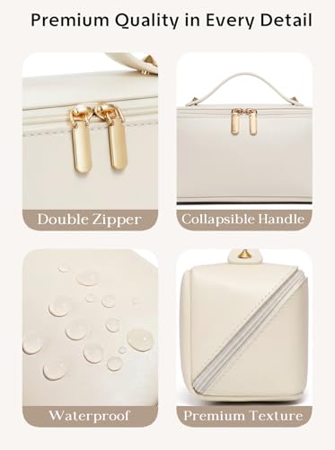 ALEXTINA Travel Makeup Bag, PU Leather Cosmetic Bag, White - color: smooth white, size: Medium