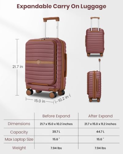 Kono Carry On luggage Airline Approved 20 Inch - color: Apricot Burgundy, size: Carry-on 20-inch