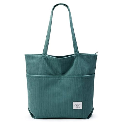 KALIDI Women Corduroy Tote Bag Zipper Casual Tote's Handbag Big Capacity Shoulder Bag with Pockets - color: D-blue