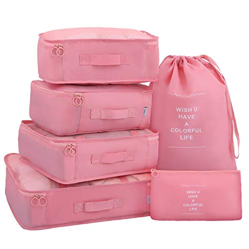 Luggage Packing Organizers Packing Cubes Set for Travel (pink 6pc) - color: pink 6pc