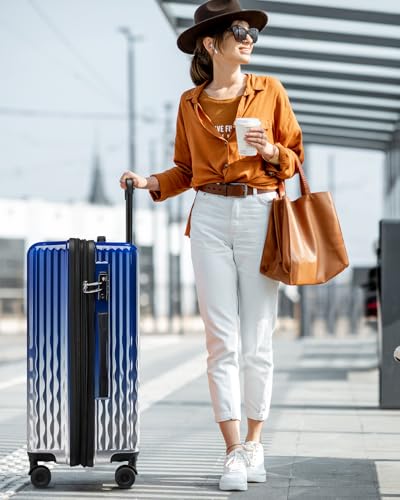Expandable 20 Inch Carry on Luggage Suitcase with TSA Lock - color: GlossyBlue, size: S(carry-on-20")
