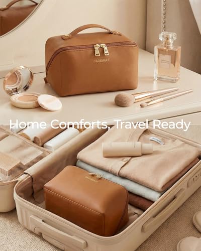 BAGSMART Makeup Bag Travel Cosmetic Bag,Women Toiletry Case, Classic Brown - color: 01- Classic Brown