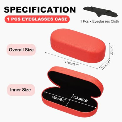 PATIKIL Hard Shell Eyeglasses Case, PU Leather Large Glasses Case Litchi Grain Protective Sunglasses Organizer for Women Men - color: Red