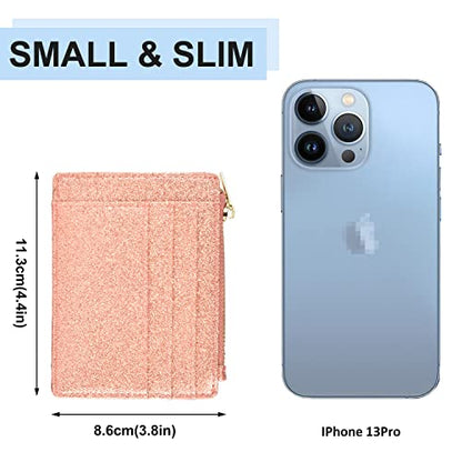 woogwin Slim RFID Credit Card Holder for Women Mini Front Pocket Wallet Purse With Keychain - color: StarGold