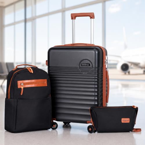 Luggage Sets 3Piece, Carry On Luggage 20in HardShell Suitcases sets - color: Black, size: 3 Piece Sets (20/BP/TB)