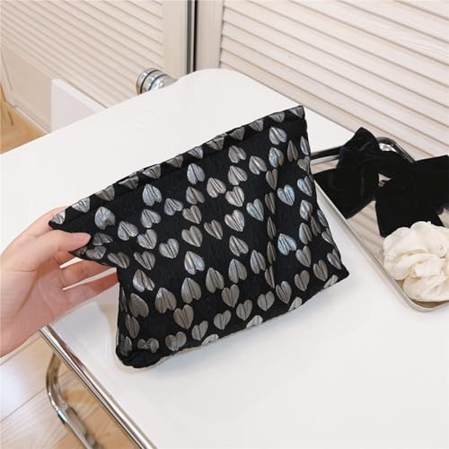 Wudygirl 여성용 메이크업 가방 여행용 화장품 가방 26.7cm x 19.1cm(10.5인치 x 7.5인치) 블랙 하트 - color: Black Heart