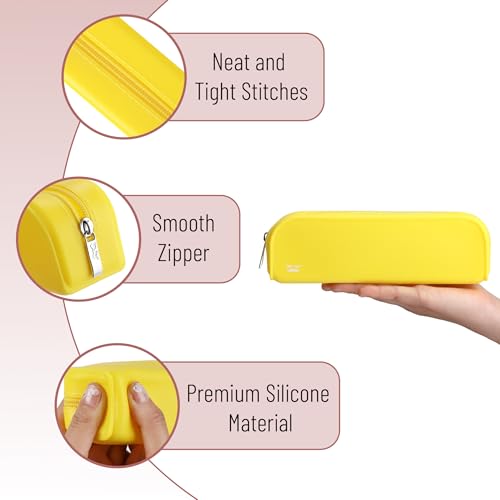 Mr. Pen- Silicone Pencil Case, Aesthetic Pencil Bag for Women, Makeup Pouch - color: Yellow