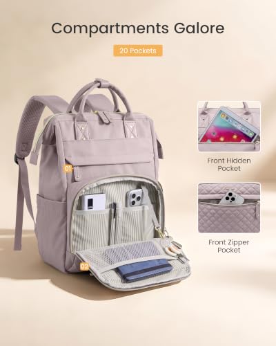 LOVEVOOK Laptop Backpack Women Quilted Teacher Nurse Work Backpack Purse - color: Cray Pink, size: 15.6 inch-Cup