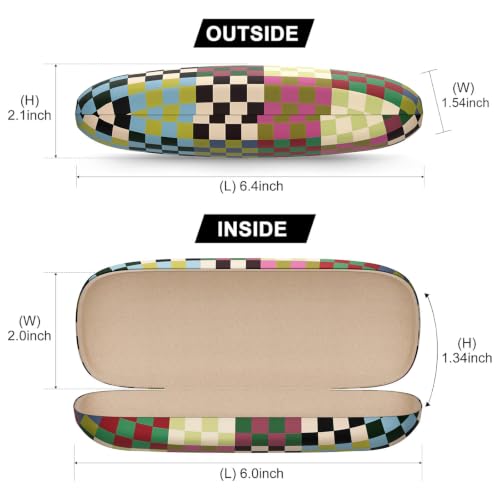 Eyeglasses Case, Hard Shell Protective Case for Glasses, Unisex for Women Men - color: Colorful Checkred