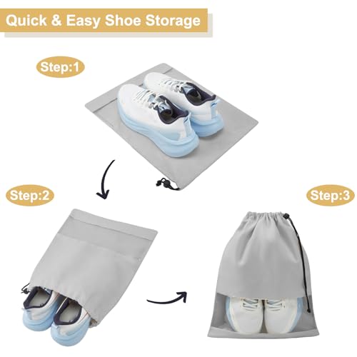 4 Pcs Shoe Bags for Travel with Clear TPU Window & Drawstring Closure - color: Grey