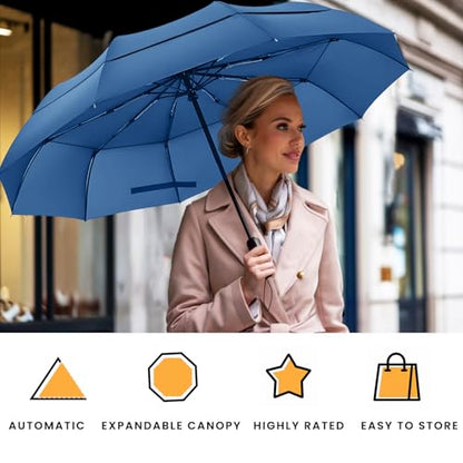 MRTLLOA Compact Golf Umbrella, 10 Ribs Vented Windproof Travel - color: Navy Blue, size: 62 Inch