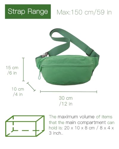 Fanny Pack Belt Bag, Water-Resistant Nylon Crossbody with Adjustable Strap - color: Green