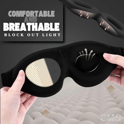 3D Contoured Sleep Mask with Earplugs Set - 100% Blackout Memory Foam Eye Mask for Sleeping - Soft Comfortable Night Blindfold for Side Sleepers, Men & Women, Travel & Shift Work (Black)