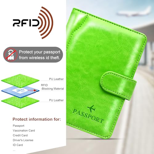 Passport Holder for Travel Essentials Wallet Cover Case Women Men Gift - color: D-Green