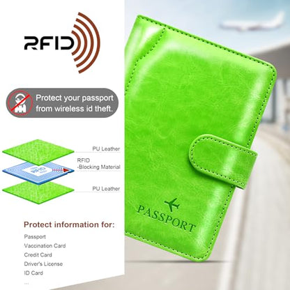 Passport Holder for Travel Essentials Wallet Cover Case Women Men Gift - color: D-Green