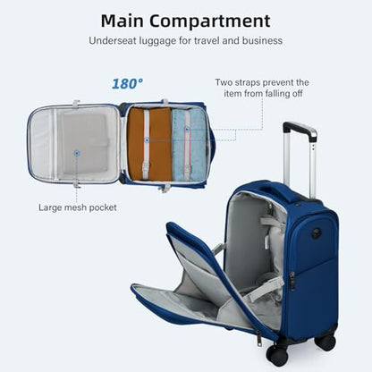 HanTrip 16 Inch Underseat Small Carry On Luggage with Spinner Wheels, Blue - color: Blue