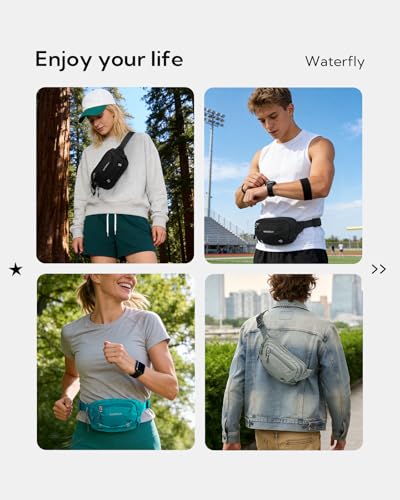 WATERFLY Small RFID Fanny Pack: 1.5L Waist Bag 12" Extender Belt for Hiking - color: Grey
