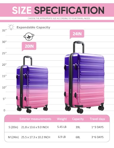 Tolino Luggage Sets 2 Piece (20/24 In),Expandable Suitcases with Wheels - color: Magic, size: 2 Sets(20In/24In)