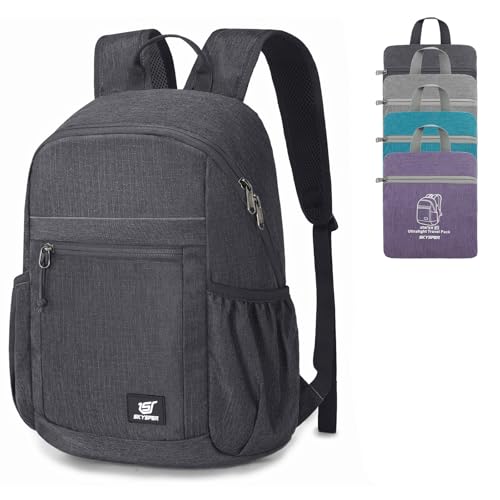 SKYSPER Anti Theft Hiking Backpack, 20L RFID Packable Travel Daypack, Lightweight Foldable Back Pack for Walking Daytrip - color: Black, size: Medium