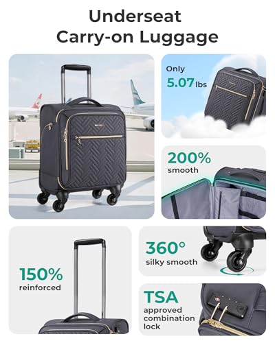 BAGSMART 16" Underseat Carry On Luggage Softside Carry On Suitcase,Grey - color: Underseat-Grey