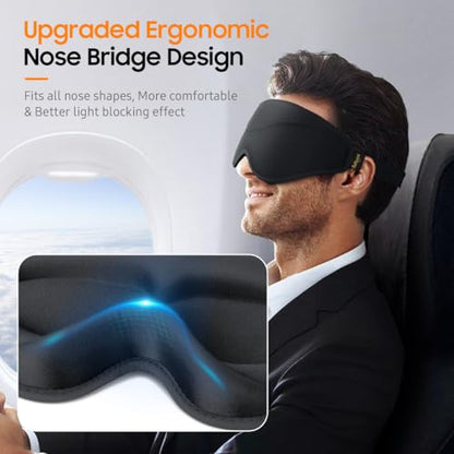 Sleep Mask, Premium Eye Mask for Sleeping, Total Blackout, Super Soft Comfort, Adjustable Fit, Upgraded 3D Ergonomic Designed Sleeping Mask for Home, Office, Travel, Meditation, Yoga, Black - color: Black