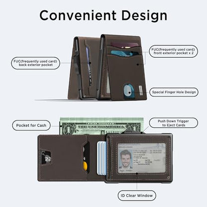 Wallet for Men, Minimalist Leather RFID Blocking Bifold Wallet, Cash Slot - color: Coffee Brown
