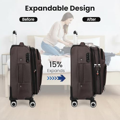 20'' Carry on Luggage,Softside Suitcase,Expandable 15% - color: Coffee, size: Carry-On 20-Inch