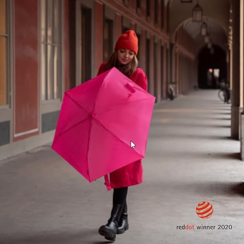 Knirps US.050 Ultra Light Pocket Size Manual Rain Umbrella with Carrying Case - color: Neon Pink