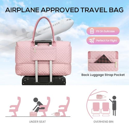 Travel Weekender Carry-on Bags for Women: Duffel Bag with Shoe Compartment - color: 1-Pink, size: 40L-3Pcs Set